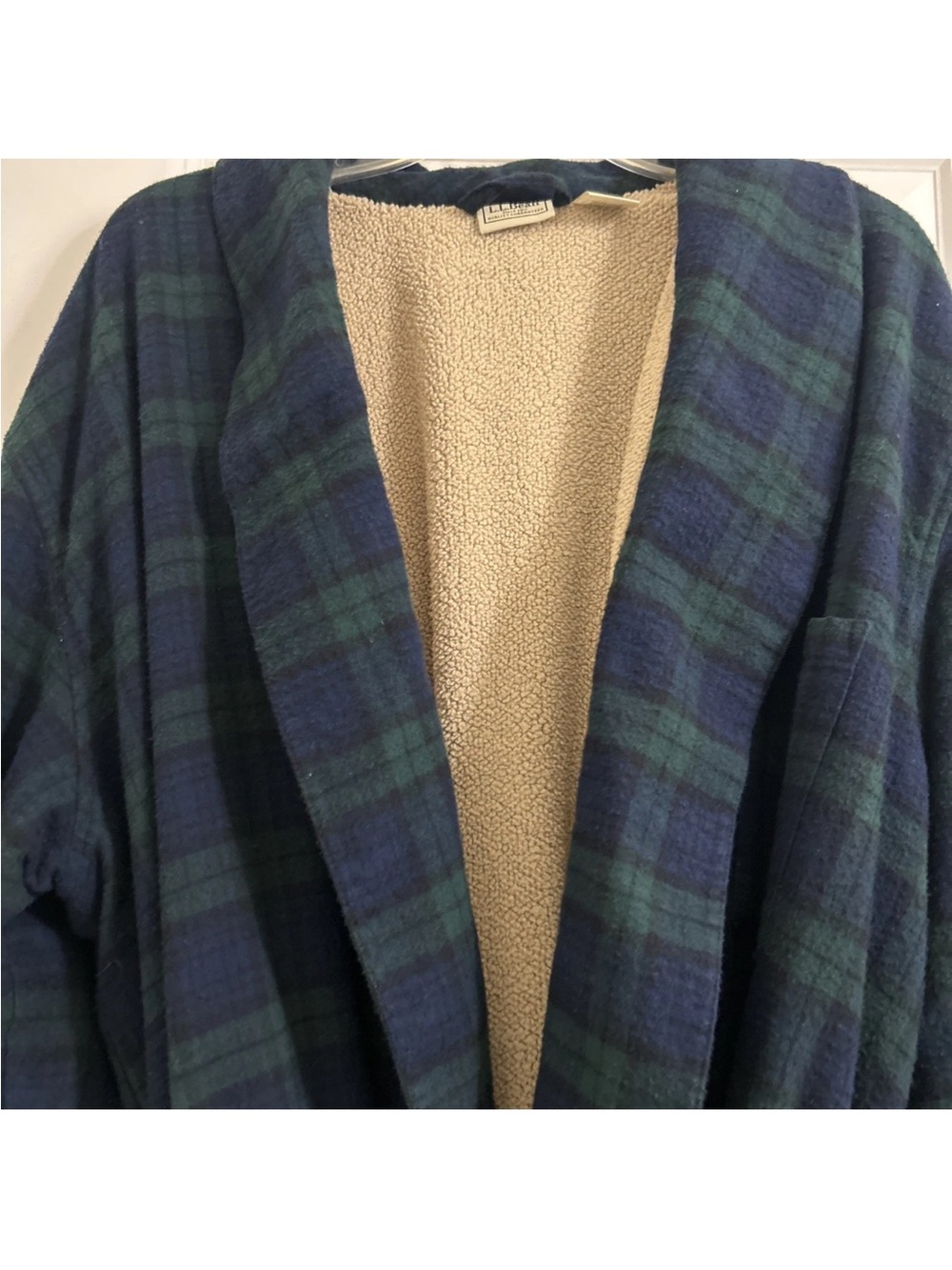 L.L. Bean Men’s Scotch Plaid Flannel Robe Sherpa Lined Size XL Tall - Picture 7 of 15